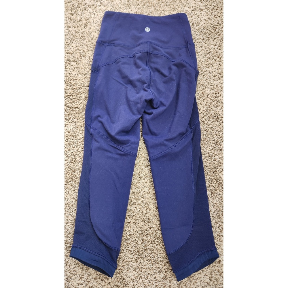 Lululemon Womens High‎ Rise Mesh Pocket Crop Leggings Navy Blue Size 2 19 Inseam